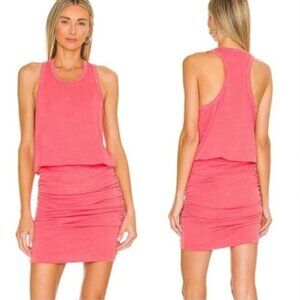 New Sundry Anthripologie Coral Pink Sleeveless Tank Dress Ruched Side Sz.1 Small
